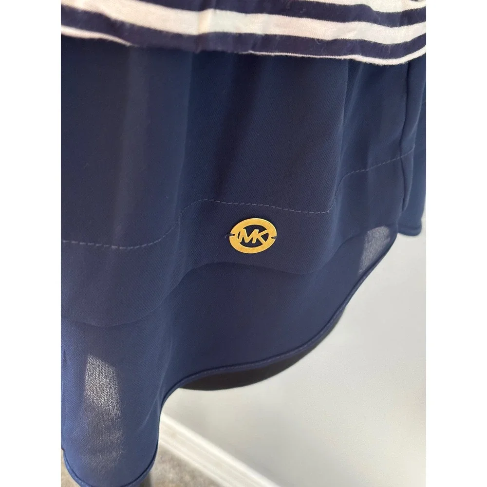 Michael Kors Striped Sleeveless Top Blouse Navy‎ Blue Chiffon Trim Size S